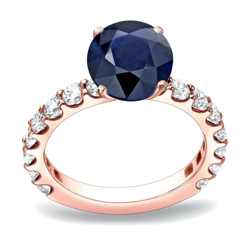 Auriya Round 1 1/2ct Sapphire and 1cttw Diamond Engagement Ring 14K Gold (H-I, SI1-SI2) - 4 - Rose