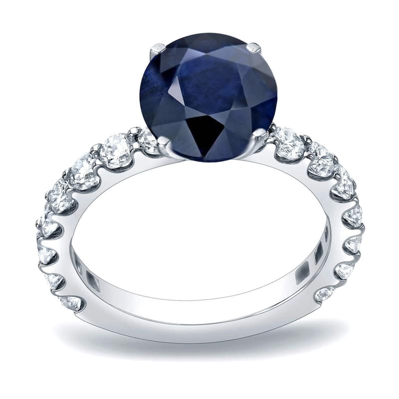 Auriya Round 1 1/2ct Sapphire and 1cttw Diamond Engagement Ring 14K Gold (H-I, SI1-SI2) - 4 - White
