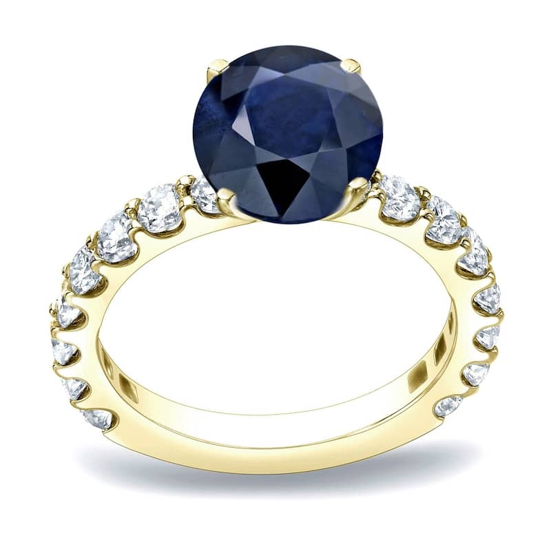 Auriya Round 1 1/2ct Sapphire and 1cttw Diamond Engagement Ring 14K Gold (H-I, SI1-SI2) - 4 - Yellow