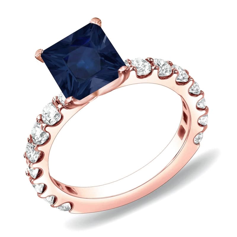 Auriya 14k Gold 3/4ct Princess-cut Sapphire and Diamond Engagement Ring 1ctw (H-I, SI1-SI2) - Rose - 4