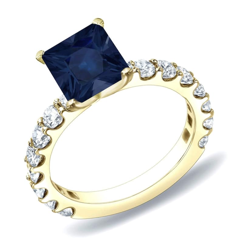 Auriya 14k Gold 3/4ct Princess-cut Sapphire and Diamond Engagement Ring 1ctw (H-I, SI1-SI2) - Yellow - 4