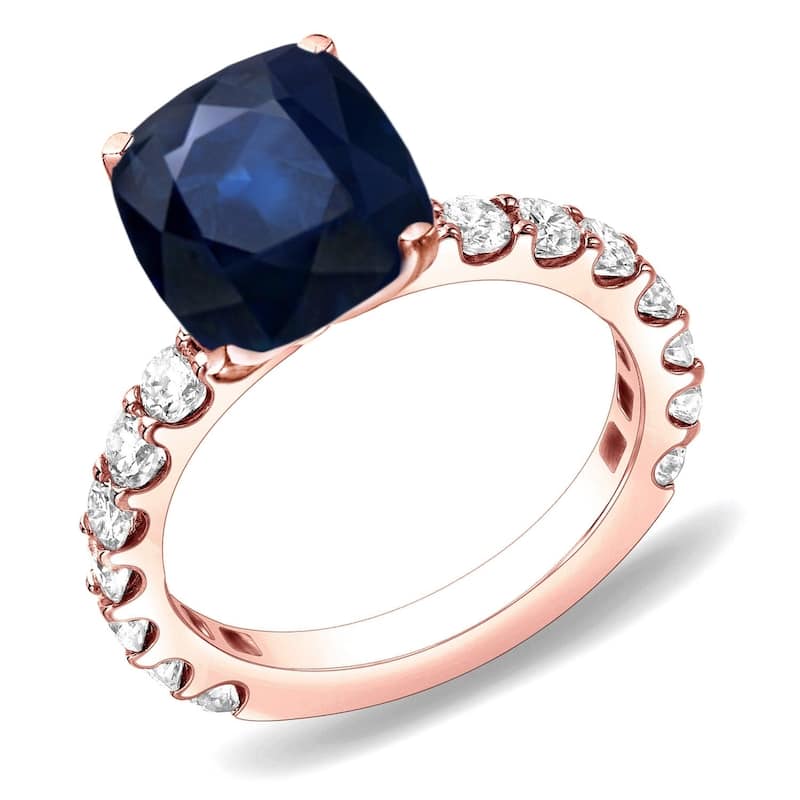 Auriya Cushion-Cut 1 1/2ct Sapphire and 1cttw Diamond Engagement Ring 14k Gold - 4 - Rose