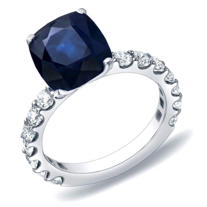 Auriya Cushion-Cut 1 1/2ct Sapphire and 1cttw Diamond Engagement Ring 14k Gold - 4 - White