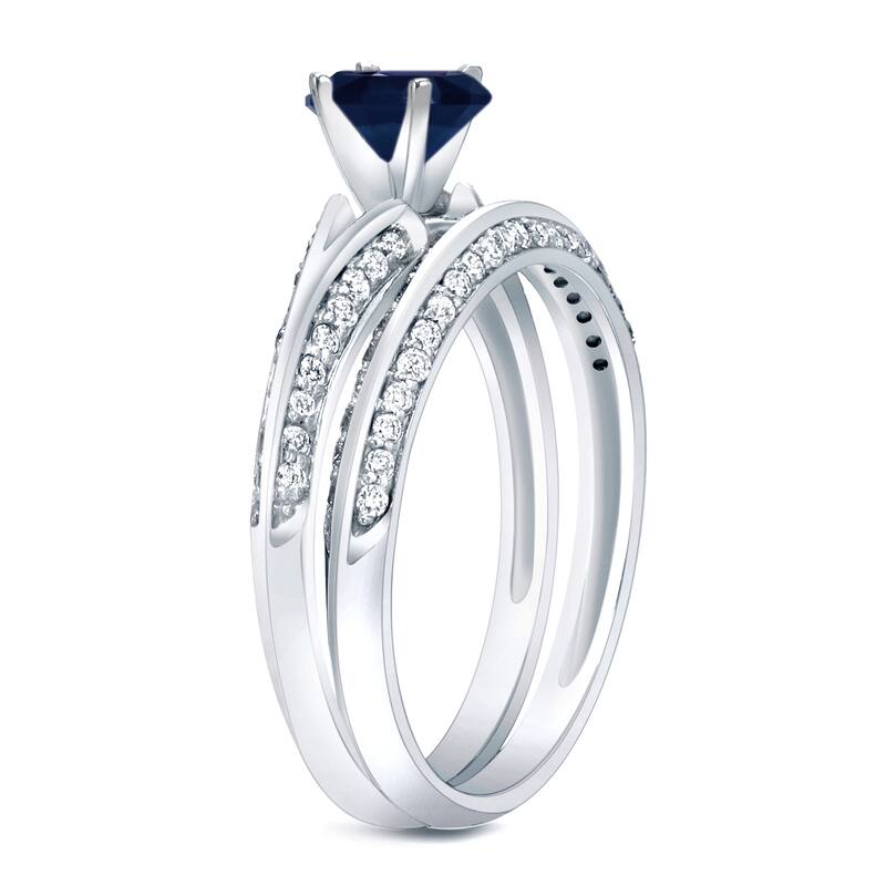 Auriya Modern Round 3/5ct Blue Sapphire and 2/5ct TDW Diamond Engagement Ring Set 14K Gold