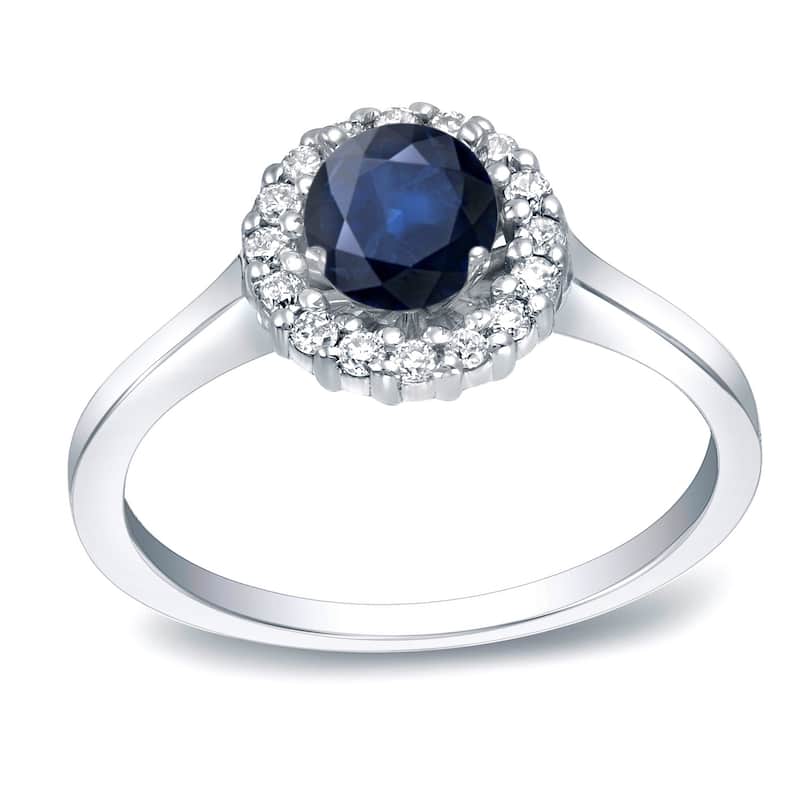 Auriya Round 1/2ct Blue Sapphire and 1/4ct Diamond Halo Engagement Ring 14K Gold - 4 - White