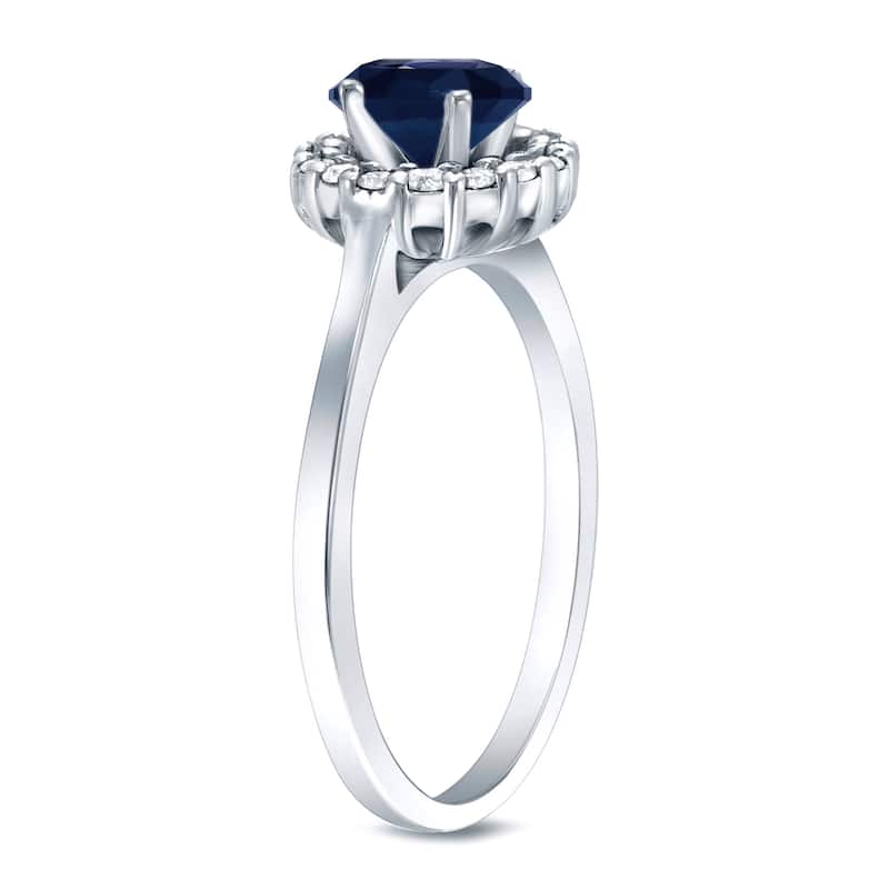 Auriya Round 1/2ct Blue Sapphire and 1/4ct Diamond Halo Engagement Ring 14K Gold