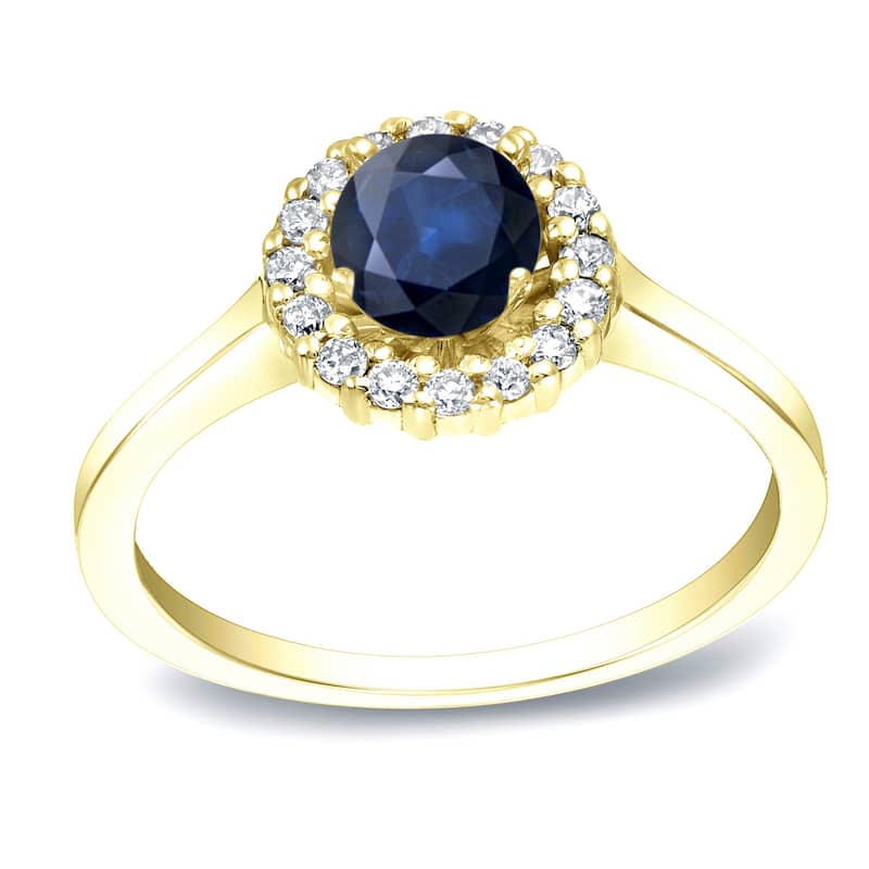 Auriya Round 1/2ct Blue Sapphire and 1/4ct Diamond Halo Engagement Ring 14K Gold - 4 - Yellow