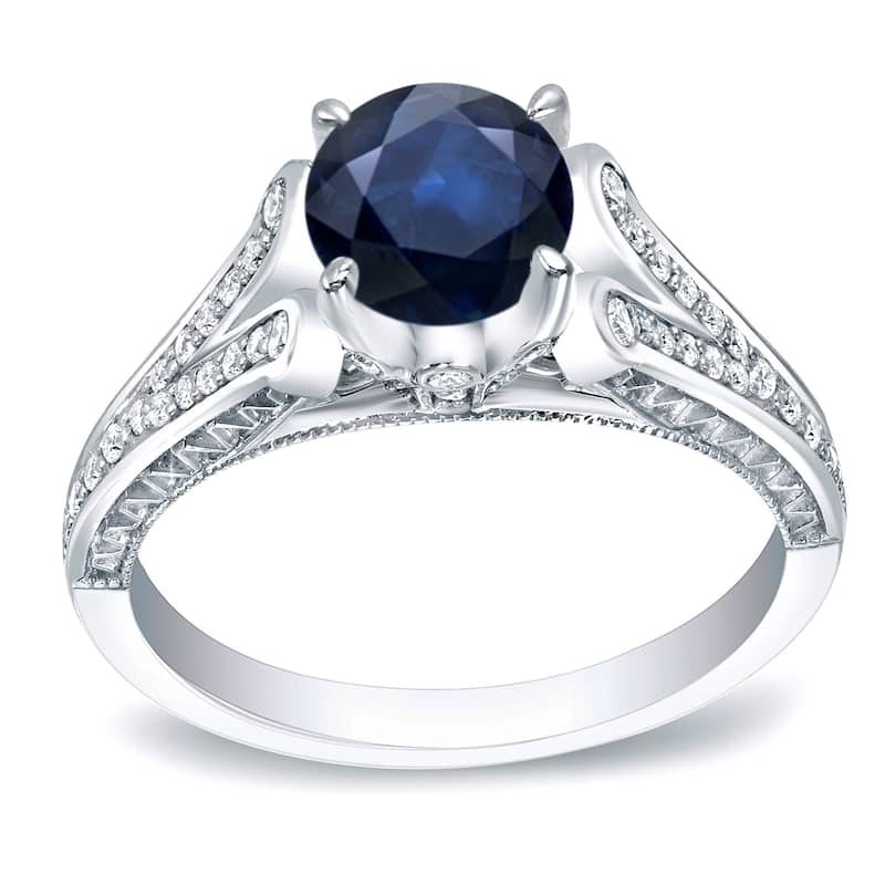 Auriya Vintage 1ct Blue Sapphire and 1/4ct TDW Diamond Engagement Ring 14k Gold (H-I, SI1-SI2)