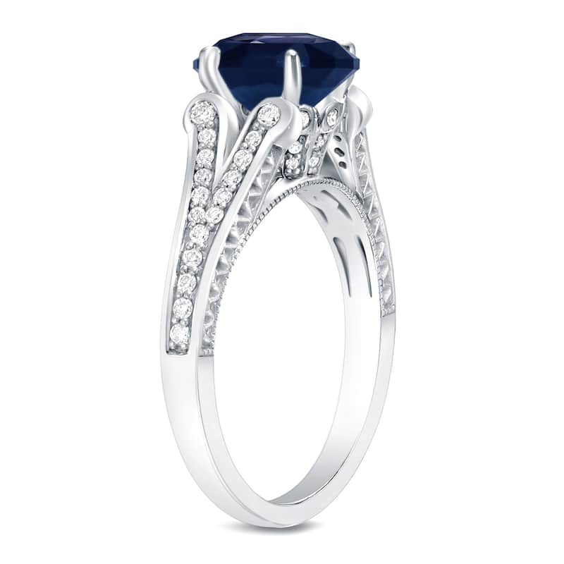 Auriya Vintage 1ct Blue Sapphire and 1/4ct TDW Diamond Engagement Ring 14k Gold (H-I, SI1-SI2)