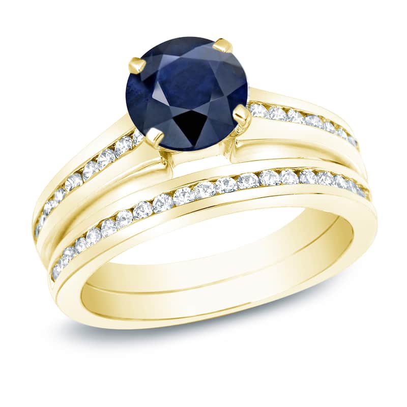 Auriya 14k Gold 1ct Blue Sapphire & Diamond Engagement Ring Set 1ctw