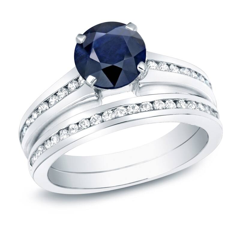 Auriya 14k Gold 1ct Blue Sapphire & Diamond Engagement Ring Set 1ctw - White - 4