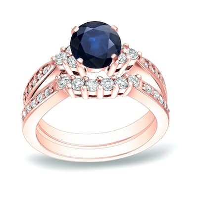Auriya 14k Gold 3/4ct Sapphire and 3/5ctw Diamond Engagement Ring Set