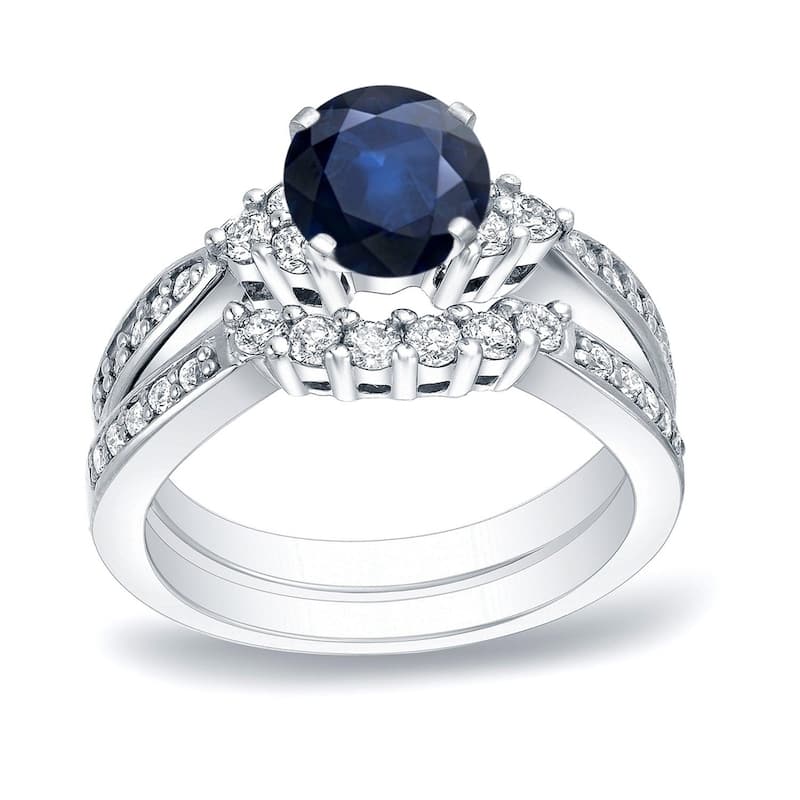 Auriya 14k Gold 3/4ct Sapphire and 3/5ctw Diamond Engagement Ring Set - White - 4
