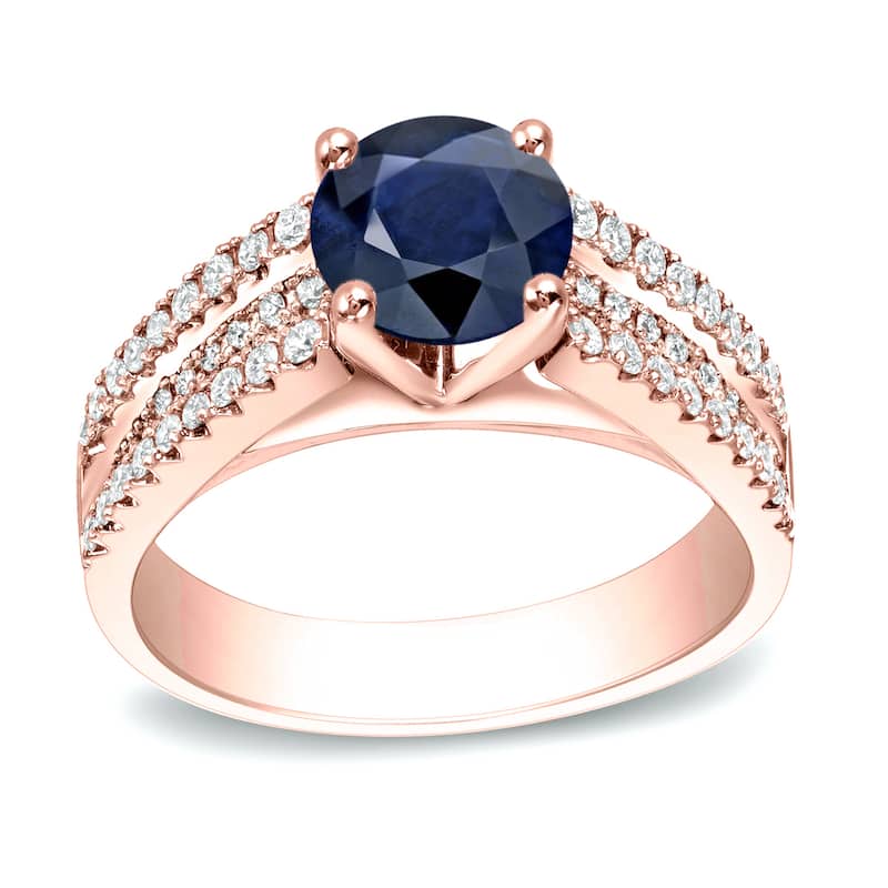 Auriya Modern 1ct Sapphire and 1/2ct TDW Diamond Engagement Ring 14k Gold (H-I, SI1-SI2) - 4 - Rose