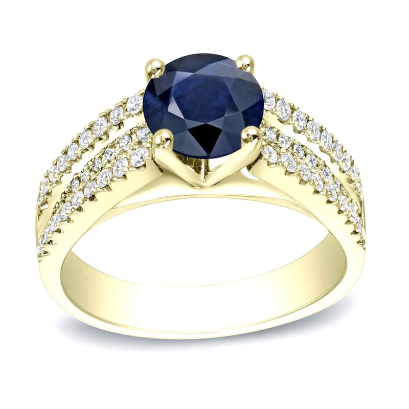 Auriya Modern 1ct Sapphire and 1/2ct TDW Diamond Engagement Ring 14k Gold (H-I, SI1-SI2) - 4 - Yellow