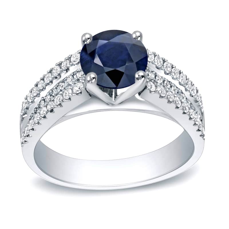 Auriya Modern 1ct Sapphire and 1/2ct TDW Diamond Engagement Ring 14k Gold (H-I, SI1-SI2) - 4 - White