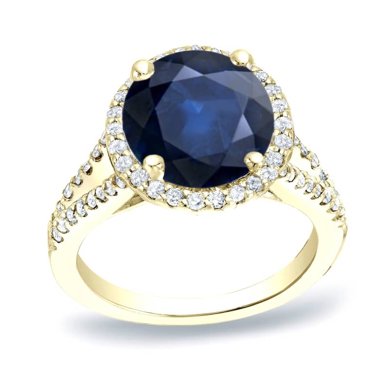 Auriya Round 1 1/5ct Blue Sapphire and 1/2ct TDW Diamond Halo Engagement Ring 14K Gold (H-I, SI1-SI2)