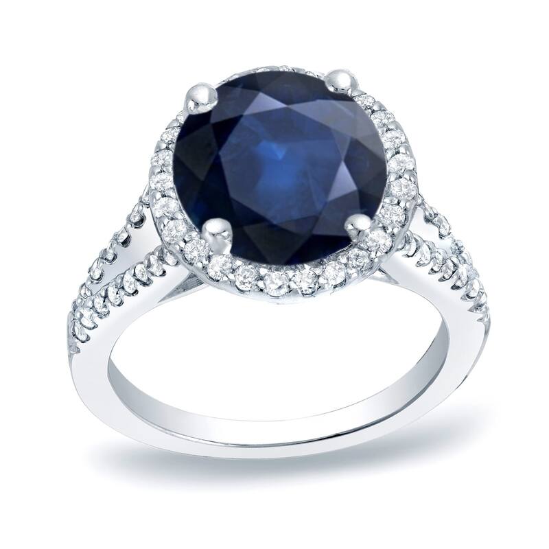 Auriya Round 1 1/5ct Blue Sapphire and 1/2ct TDW Diamond Halo Engagement Ring 14K Gold (H-I, SI1-SI2)
