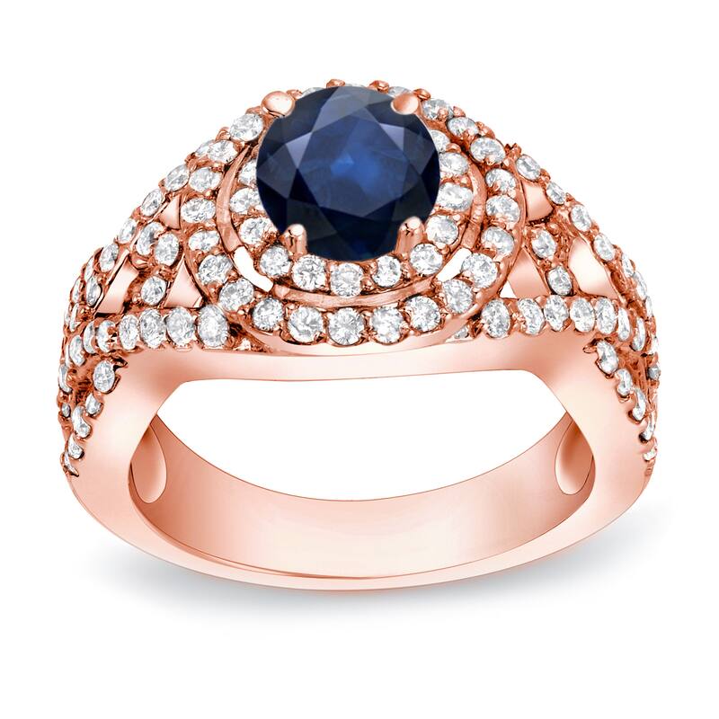 Auriya 14k Gold 1/2ct Blue Sapphire and 1ct TDW Round Diamond Engagement Ring (H-I, SI1-SI2)