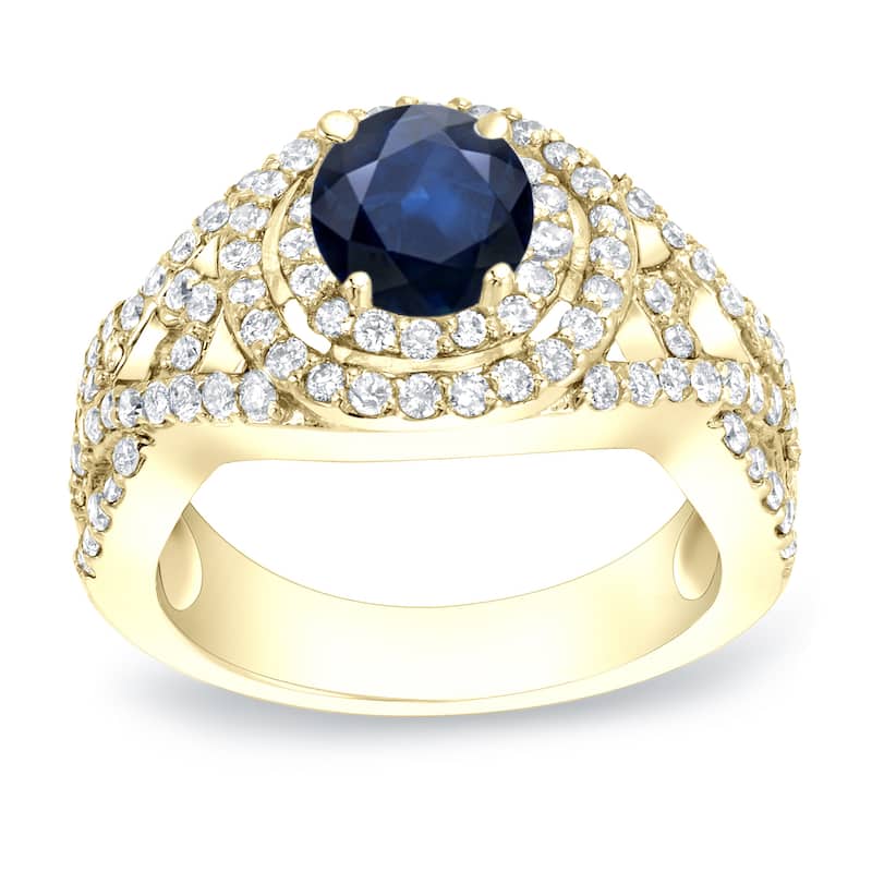 Auriya 14k Gold 1/2ct Blue Sapphire and 1ct TDW Round Diamond Engagement Ring (H-I, SI1-SI2)