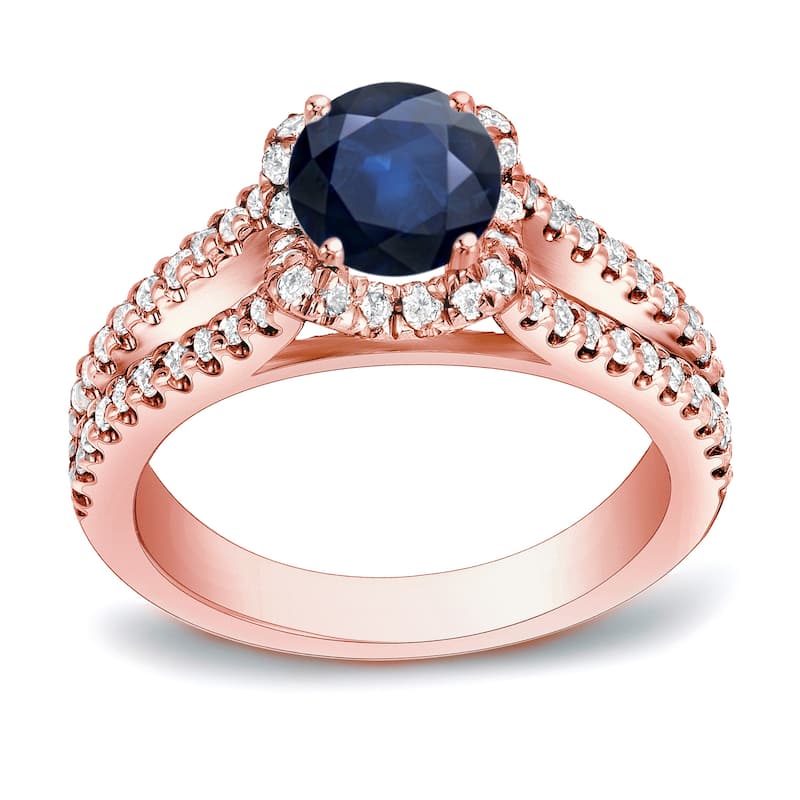 Auriya Modern 3/4ct Sapphire and 1/2ct TDW Halo Diamond Engagement Ring 14k Gold
