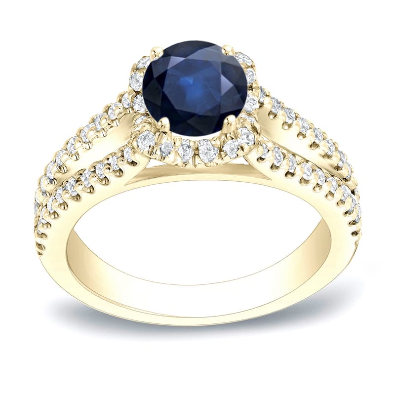 Auriya Modern 3/4ct Sapphire and 1/2ct TDW Halo Diamond Engagement Ring 14k Gold