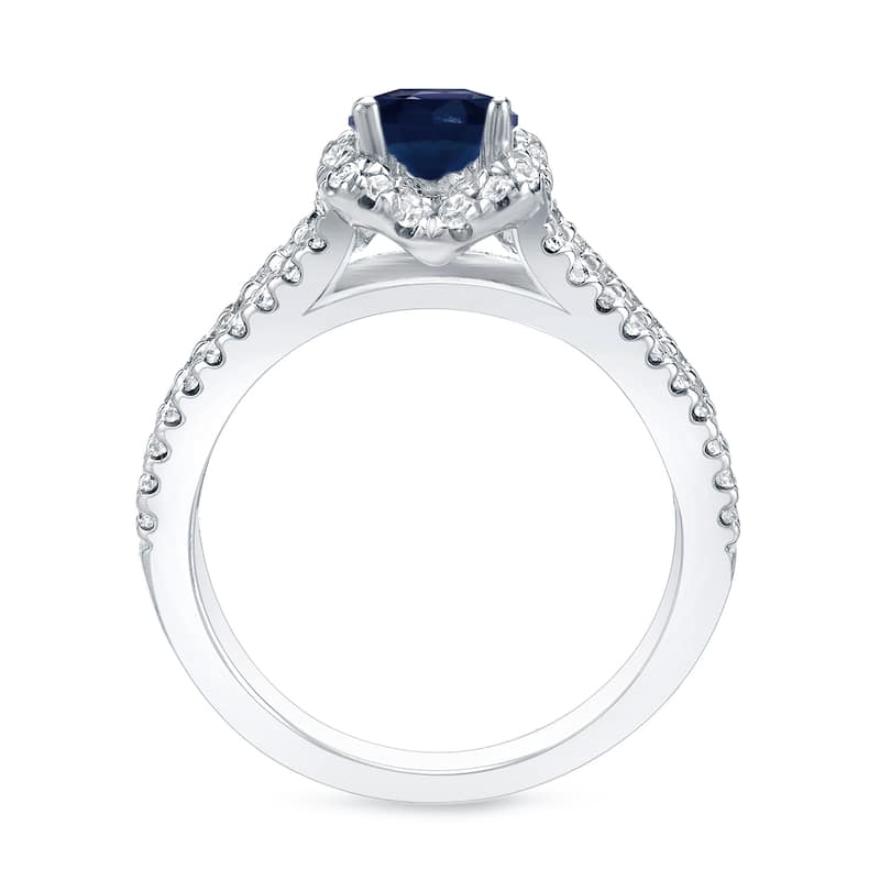 Auriya Modern 3/4ct Sapphire and 1/2ct TDW Halo Diamond Engagement Ring 14k Gold