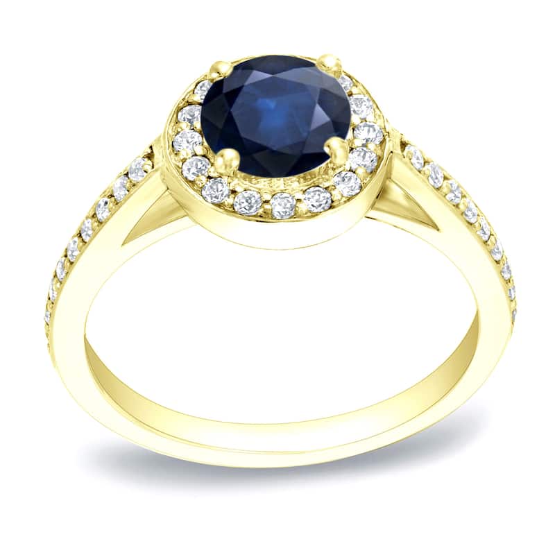 Auriya Modern 3/4ct Sapphire and 1/3ct TDW Halo Diamond Engagement Ring 14k Gold - 4 - Yellow