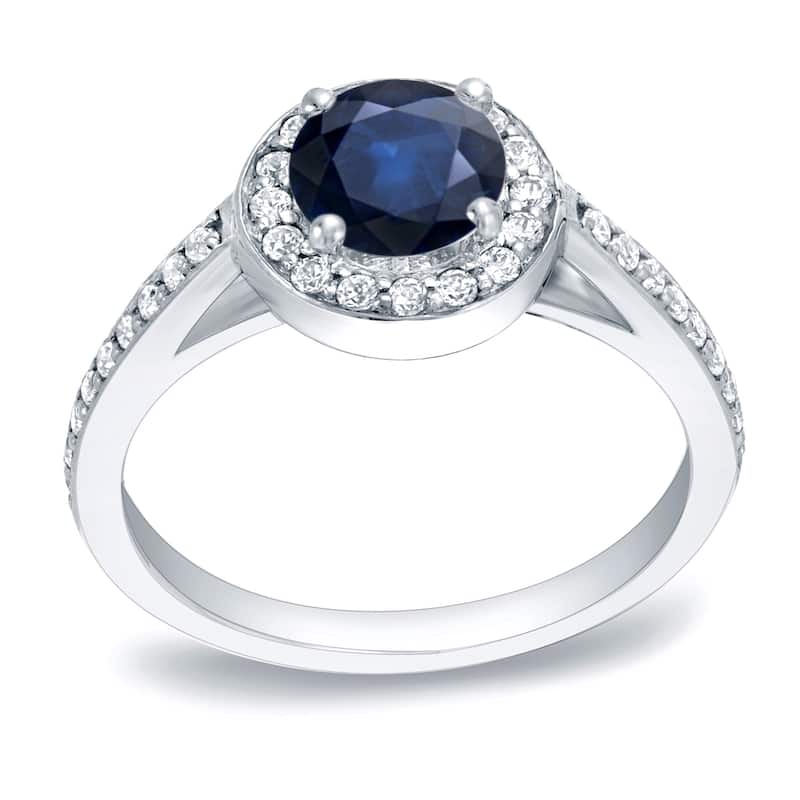 Auriya Modern 3/4ct Sapphire and 1/3ct TDW Halo Diamond Engagement Ring 14k Gold - 4 - White