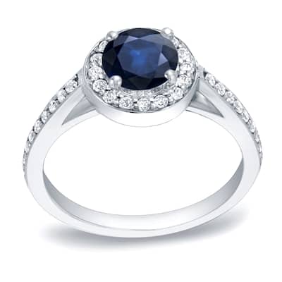 Auriya Modern 3/4ct Sapphire and 1/3ct TDW Halo Diamond Engagement Ring 14k Gold