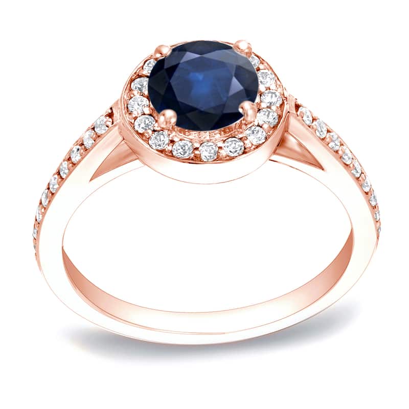 Auriya Modern 3/4ct Sapphire and 1/3ct TDW Halo Diamond Engagement Ring 14k Gold - 4 - Rose