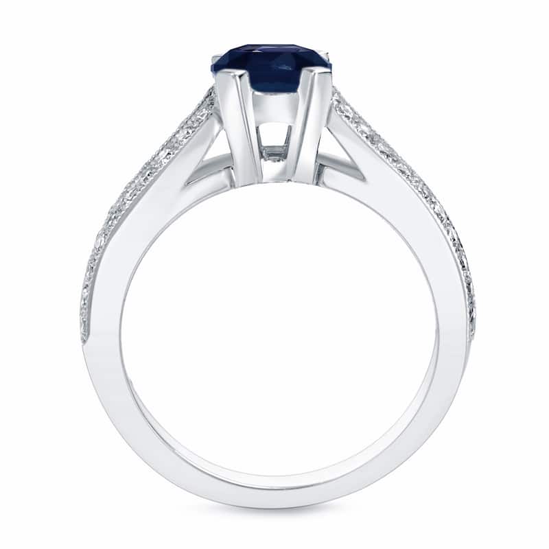 Auriya Split Shank Round 1ct Blue Sapphire and 1/4ct TDW Diamond Engagement Ring 14k Gold