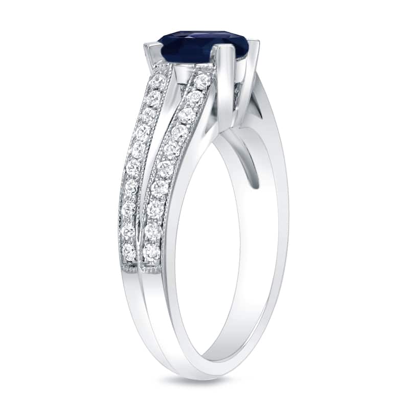 Auriya Split Shank Round 1ct Blue Sapphire and 1/4ct TDW Diamond Engagement Ring 14k Gold