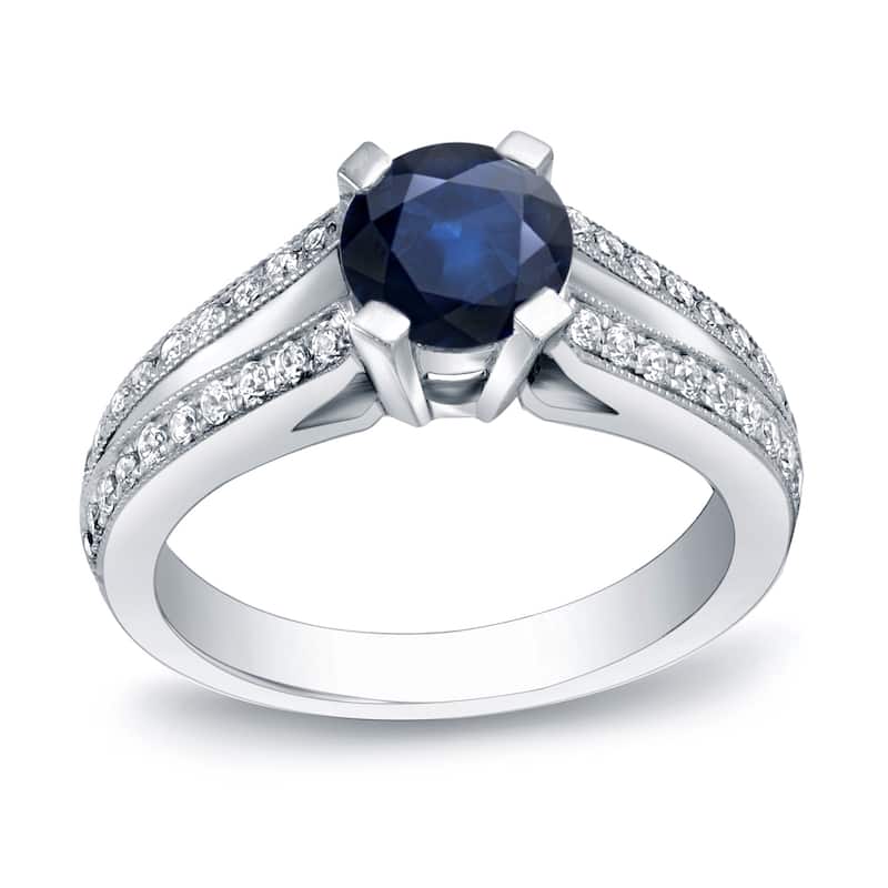 Auriya Split Shank Round 1ct Blue Sapphire and 1/4ct TDW Diamond Engagement Ring 14k Gold