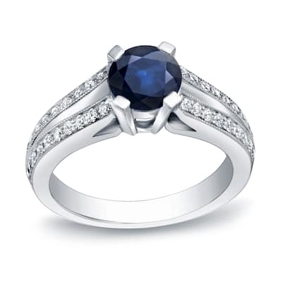 Auriya Split Shank Round 1ct Blue Sapphire and 1/4ct TDW Diamond Engagement Ring 14k Gold