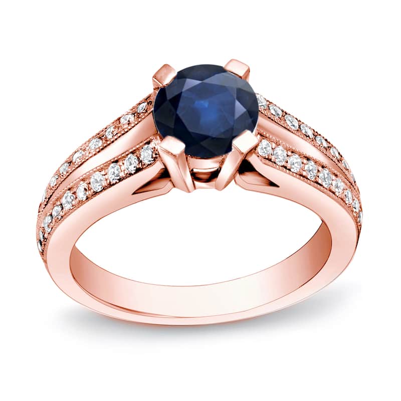 Auriya Split Shank Round 1ct Blue Sapphire and 1/4ct TDW Diamond Engagement Ring 14k Gold