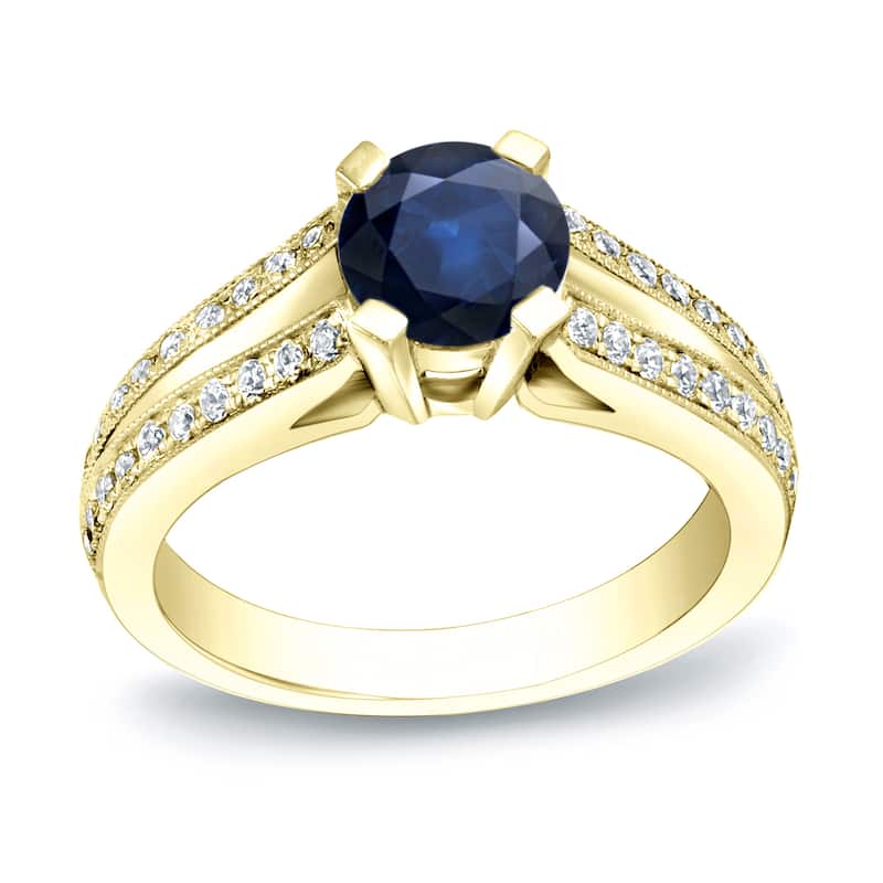 Auriya Split Shank Round 1ct Blue Sapphire and 1/4ct TDW Diamond Engagement Ring 14k Gold