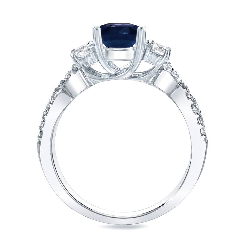 Auriya 1ct Blue Sapphire and 1/2ctw 3 Stone Diamond Engagement Ring 14K Gold