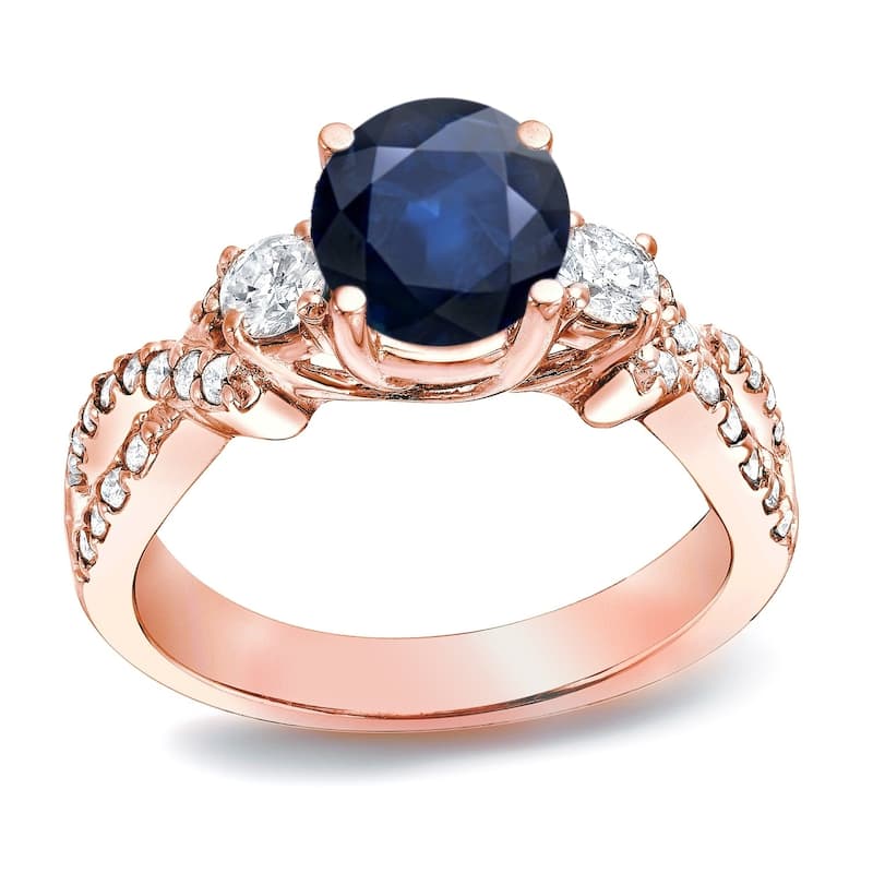 Auriya 1ct Blue Sapphire and 1/2ctw 3 Stone Diamond Engagement Ring 14K Gold
