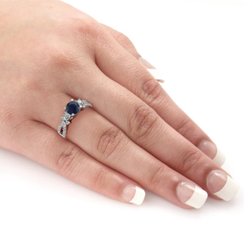 Auriya 1ct Blue Sapphire and 1/2ctw 3 Stone Diamond Engagement Ring 14K Gold