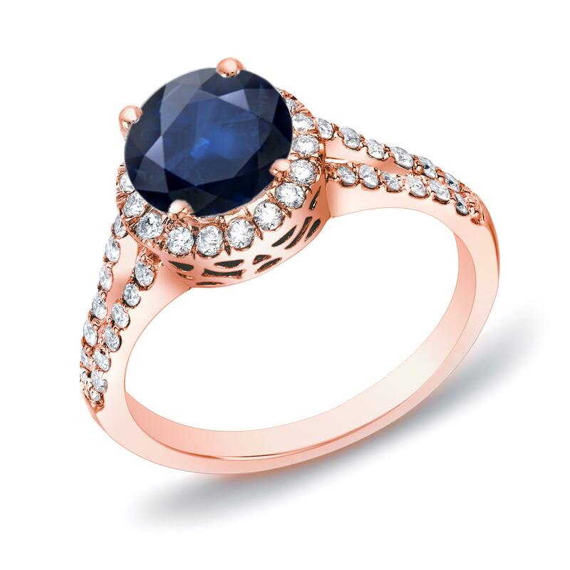 Auriya 14k Gold Round 3/4ct Blue Sapphire and 1/2ctw Diamond Halo Engagement Ring