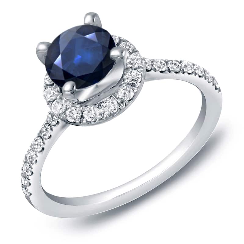 Auriya 14k Gold 1ct Blue Sapphire and Diamond Halo Engagement Ring 1/2ctw - White - 4