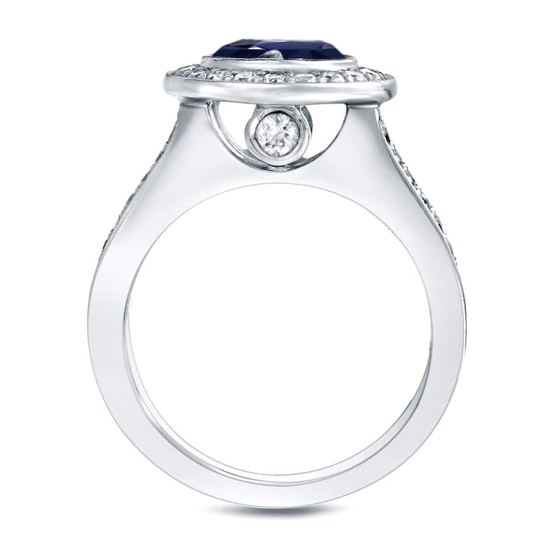 Auriya Vintage 1 1/2ct Sapphire and 3/5ct TDW Diamond Halo Engagement Ring 14K Gold