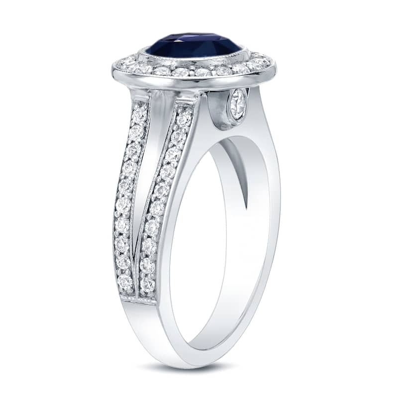 Auriya Vintage 1 1/2ct Sapphire and 3/5ct TDW Diamond Halo Engagement Ring 14K Gold