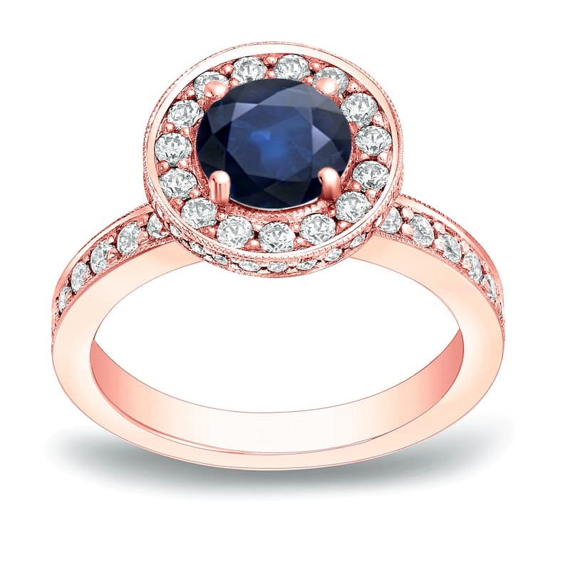 Auriya Vintage 1ct Sapphire and 3/4ctw Halo Diamond Engagement Ring 14K Gold (H-I, SI1-SI2)