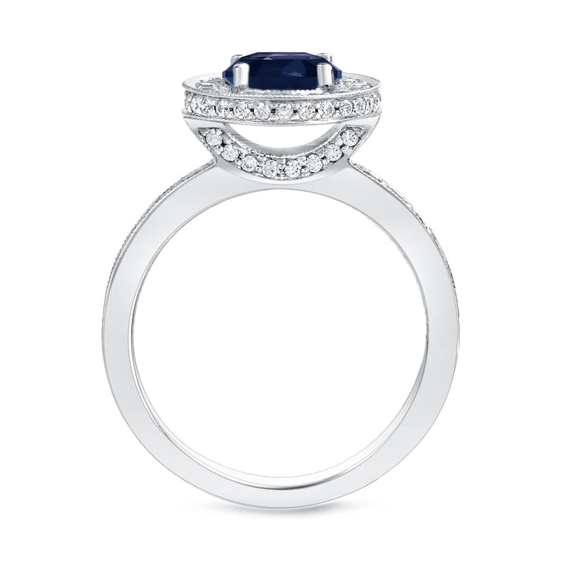 Auriya Vintage 1ct Sapphire and 3/4ctw Halo Diamond Engagement Ring 14K Gold (H-I, SI1-SI2)