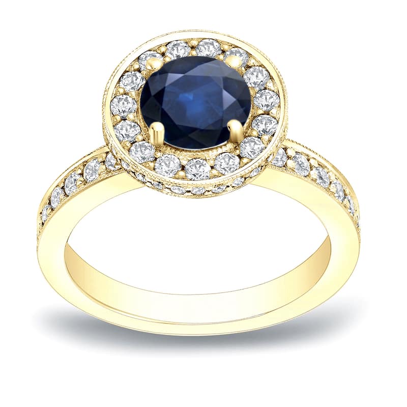 Auriya Vintage 1ct Sapphire and 3/4ctw Halo Diamond Engagement Ring 14K Gold (H-I, SI1-SI2)