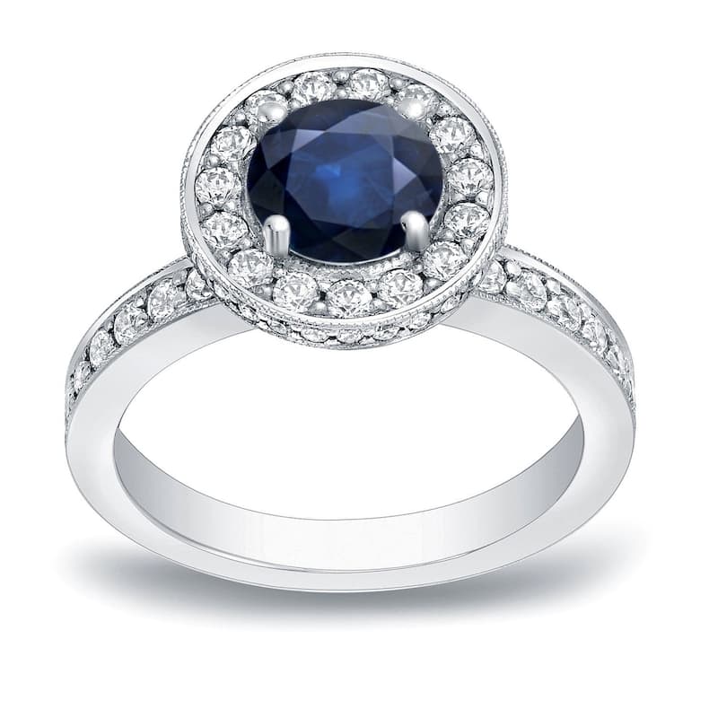 Auriya Vintage 1ct Sapphire and 3/4ctw Halo Diamond Engagement Ring 14K Gold (H-I, SI1-SI2) - 4 - White