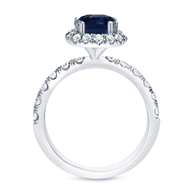 Auriya Round 3/4ct Sapphire and 7/8ctw Halo Diamond Engagement Ring 14K Gold