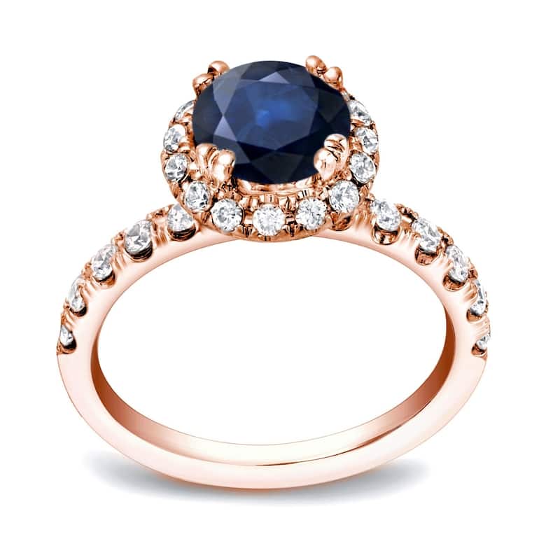 Auriya Round 3/4ct Sapphire and 7/8ctw Halo Diamond Engagement Ring 14K Gold - Halo/Gemstone Engagement/Engagement - 4 - Rose